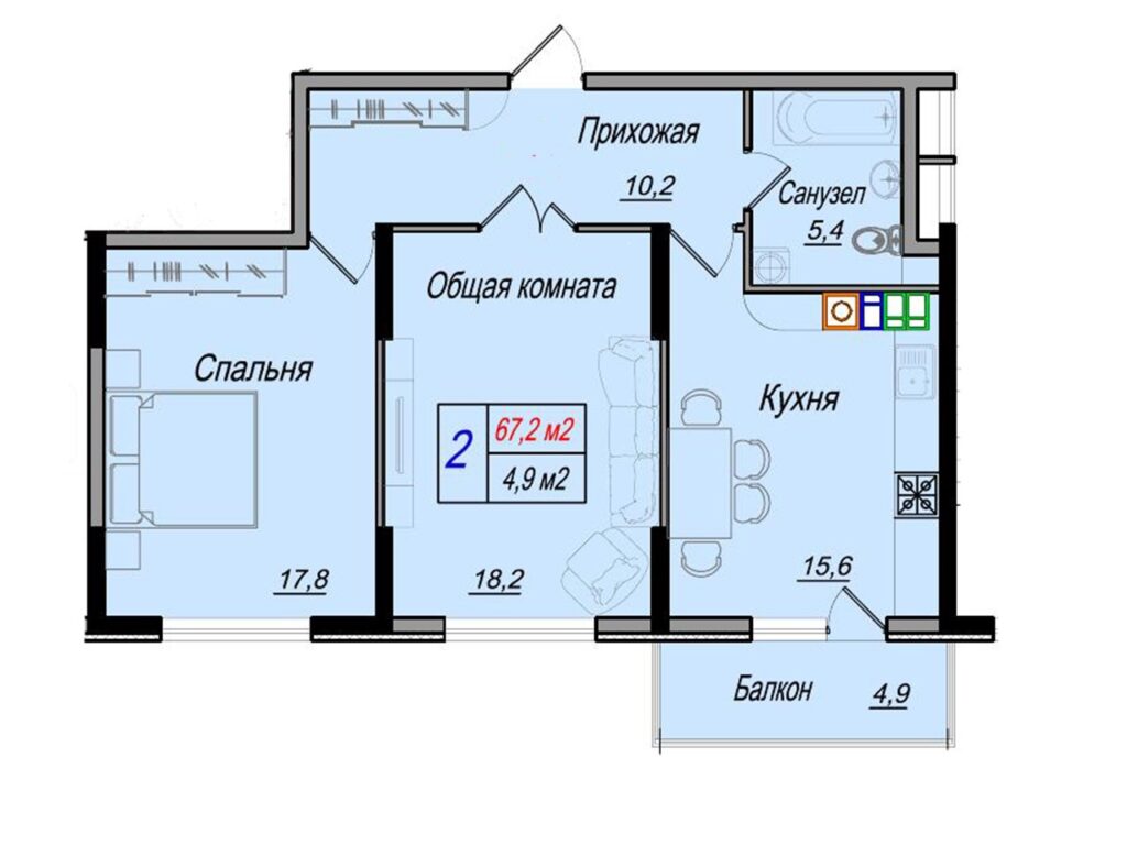 2-к квартира, 67.2 м², 8/8 эт. г.Славянск н/К, ЖК Набережный, фото 21 из 24