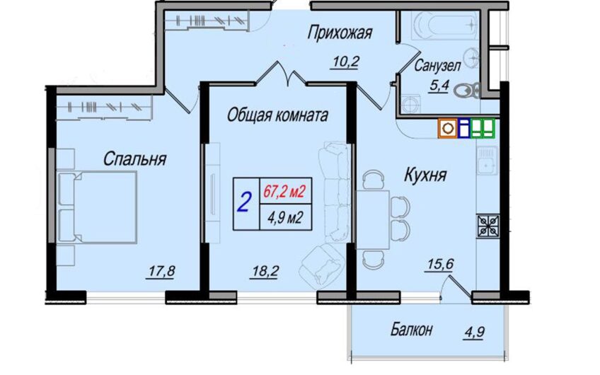 2-к квартира, 67.2 м², 8/8 эт. г.Славянск н/К, ЖК Набережный